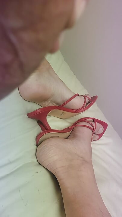 Jerking Big Cock Off in Red Heels