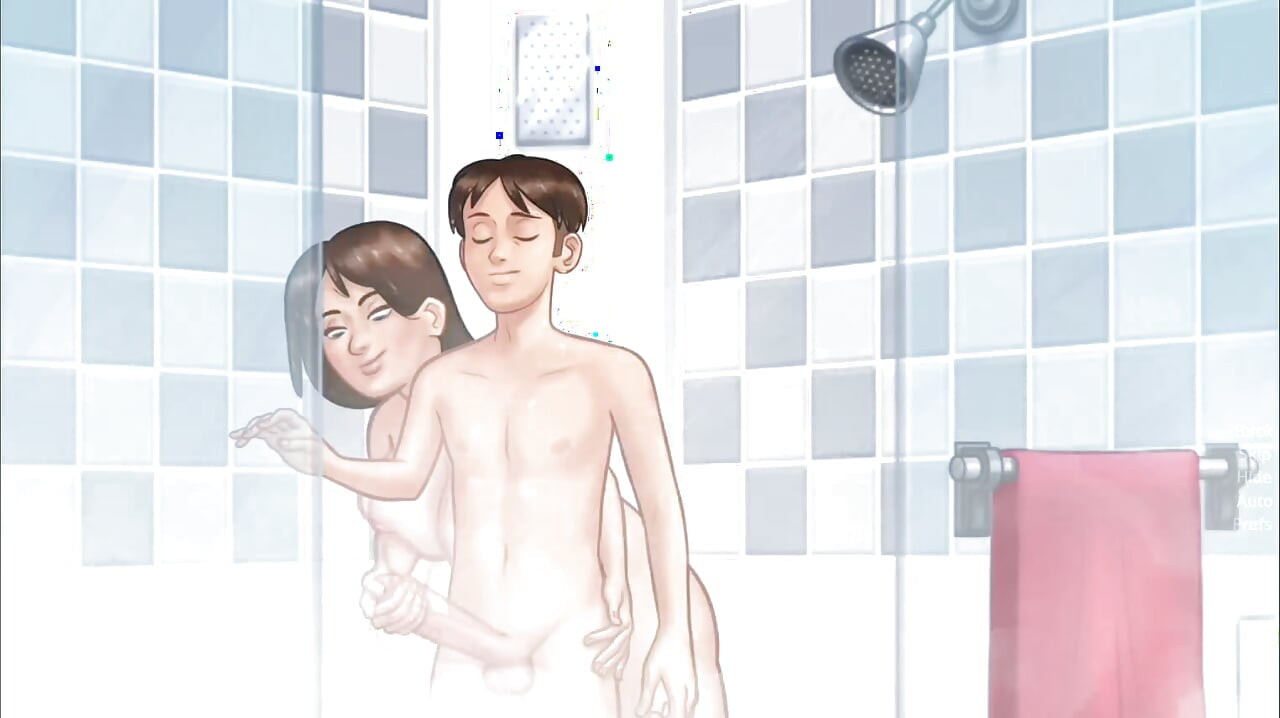 Anon sucks Debbie's asshole and squeeze her big boobs in shower - summertime saga gameplay part 4