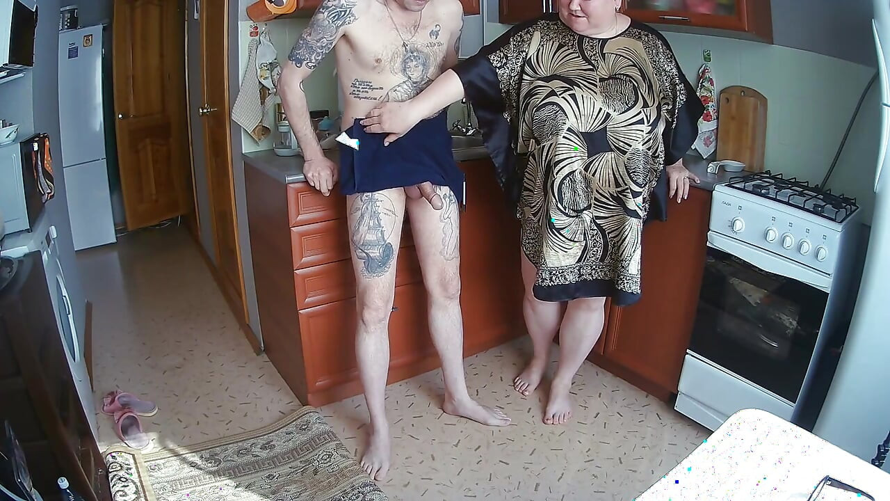 milf jerks off my dick in the kitchen before lunch