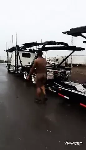 Naked in public jerking off for passing truckers