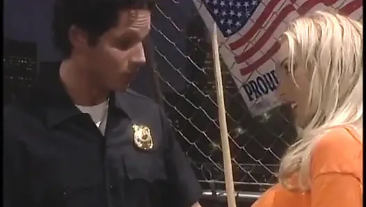 Busty blonde gets her asshole fingered and pool stick shoved in her pussy