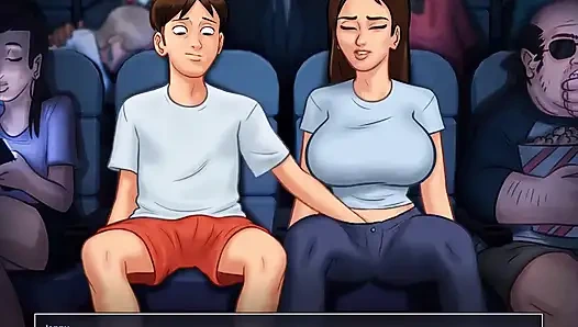 Summertime saga: stepbrother fingers his stepsister in the cinema