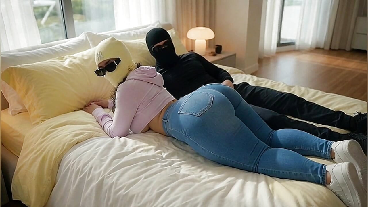 Petite Big Ass Girl in Jeans Lying on Bed with Husband