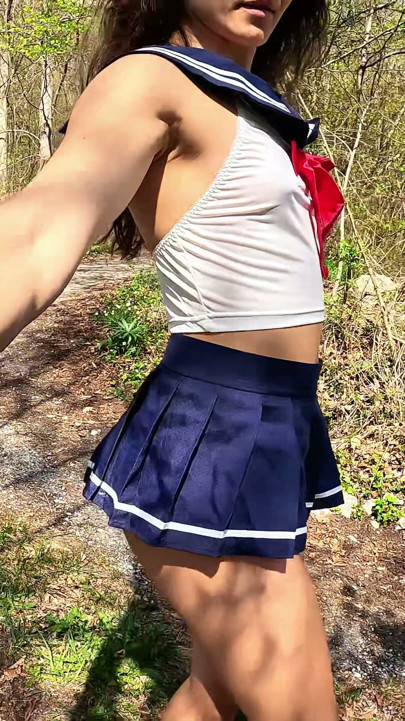I am discovered by a gardener while walking in the countryside in my schoolgirl dress! | Clip 1