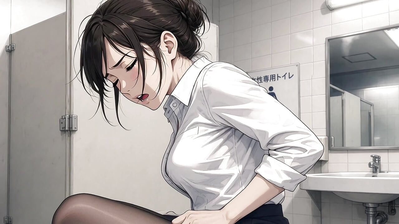 Office lady nude in the women's office restroom