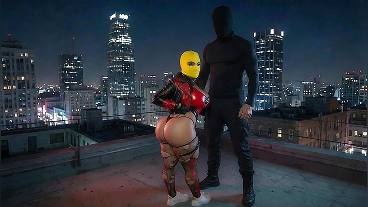 Petite Big Ass Girl in Yellow Balaclava Dominated on Rooftop