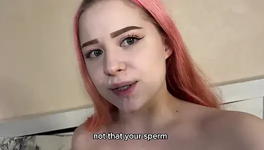 Young wife gives to stranger, eats cum and films it on camera for cuckold husband