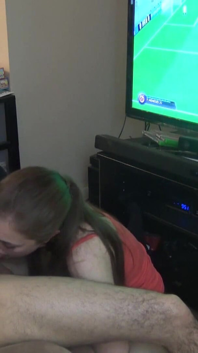Double Blowjob While He Plays FIFA | Clip 1