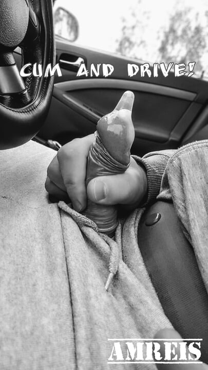 Cum and drive! Filling a condom in the parking lot.