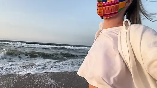 Blonde Amateur with Big Tits Is Walking Without a Bra