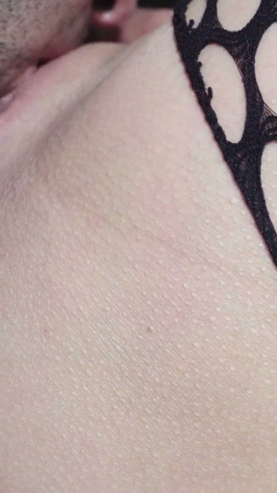 I'm wearing my fishnet stockings and he can't resist he has to lick my shaved pussy until I cum...I get too wet | Clip 2