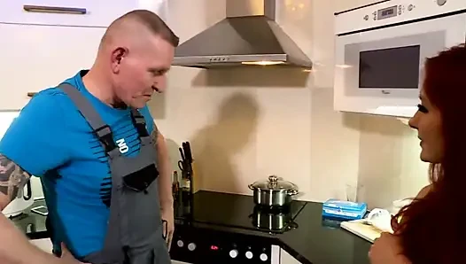 Sexy red hair babe fucking in the kitchen