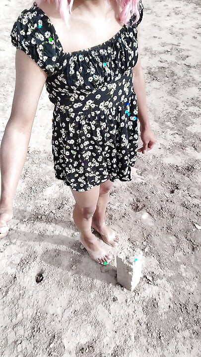 Sheer heels cute feet and mini dress this slut strips naked in public very hot