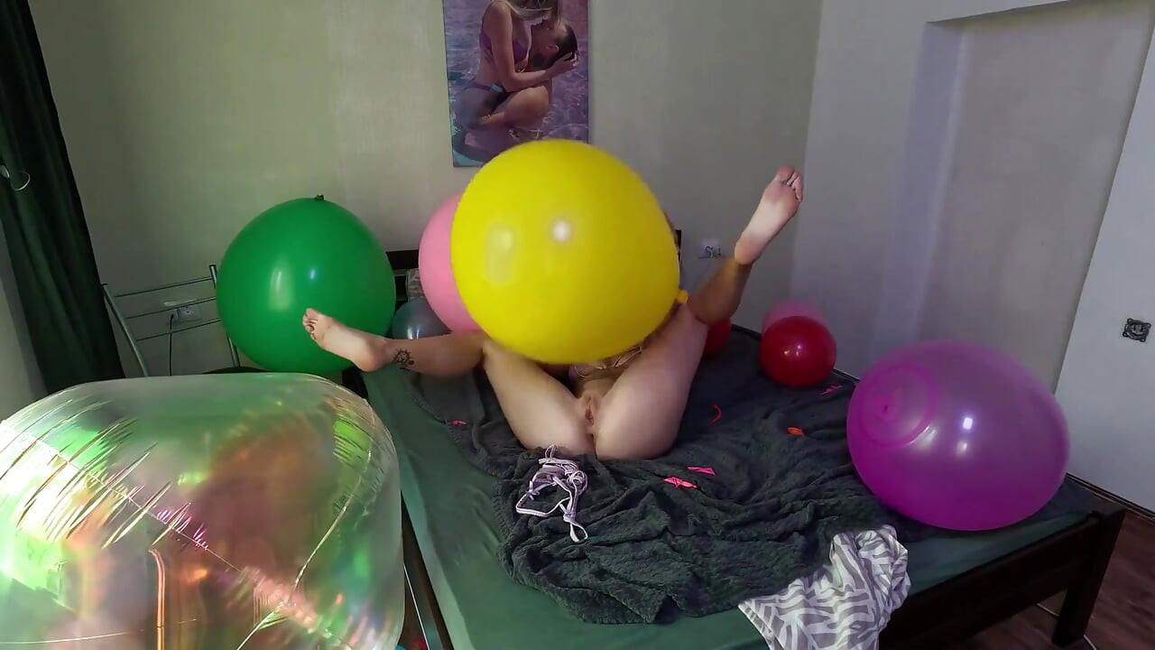 Birthday Balloon Party Popping, Riding & Cum on Giant Balloons