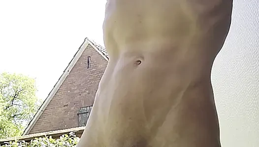 Skinny boy naked pissing und sperm. Piss n sperm flows from big uncut dick outdoor