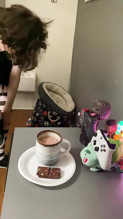 Femboy cums in his coffee and drinks it all