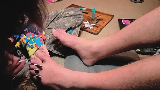 Melody Gives Her Master a Pedicure