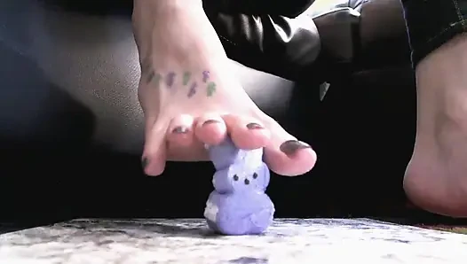 Easter Peep Crush. Long Toes Food Crush, Foot Worship up-close