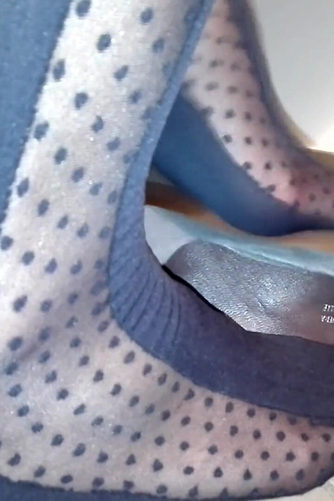 Sensual Shoeplay in Grey Patent Pumps and Blue Charmant Pantyhose