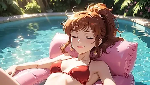 AI Girl Sensually on the Pool - Studio Ghibli Style