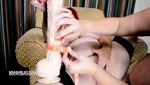 Two busty mature lesbians with an extreme dildo