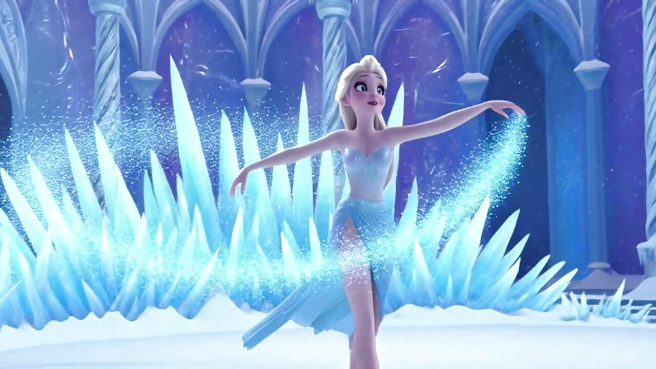 Stunning Nude Elsa Graceful and Elegant Sensual Poses in Her Magical Glowing Ice Palace Cinematic 3D Animation