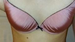 Sissy wanking off in pink bra and thong