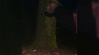 Hotwife menottée à un arbre pendant qu'elle fait du dogging