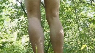 Self spanking in woods