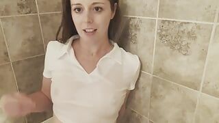 Giving you a BJ in the shower while showing off my nipples