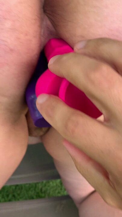 Two dildo in submissive pussy
