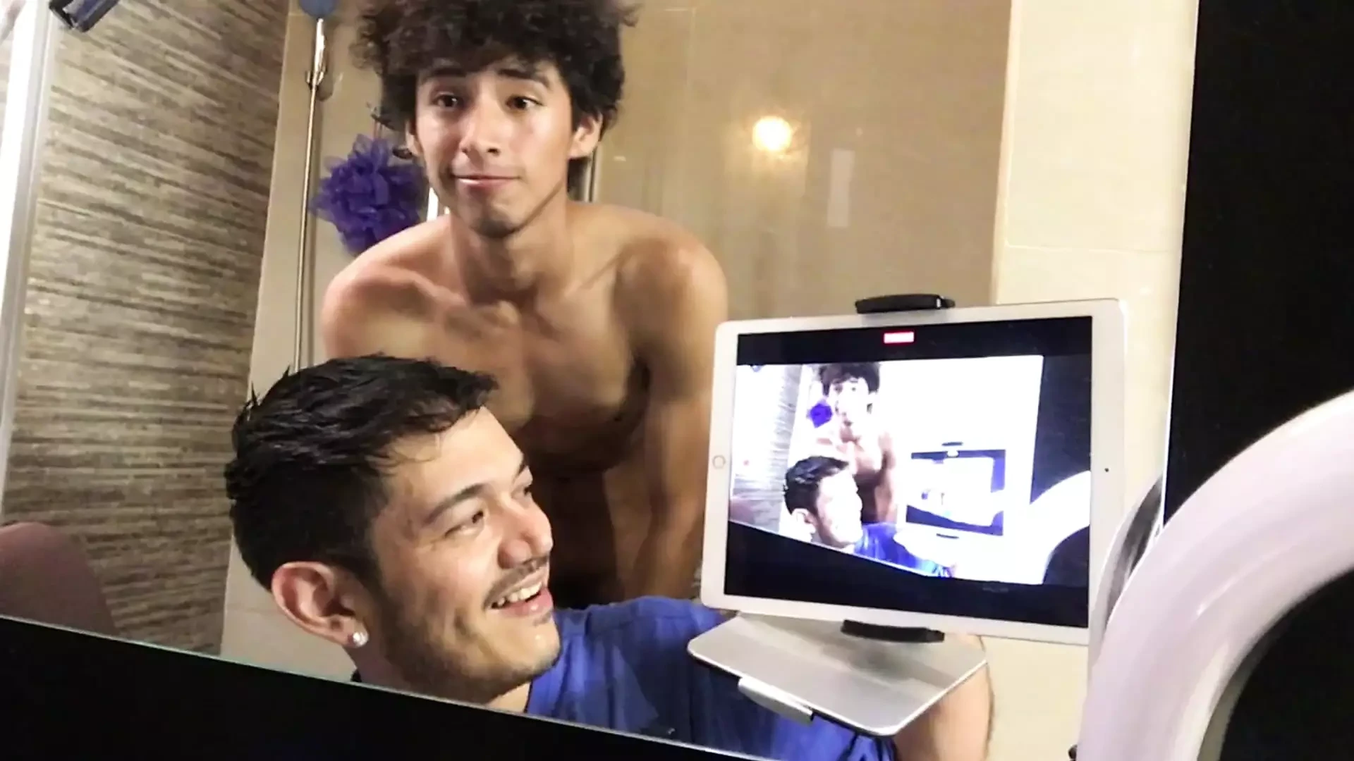 Skinny young boy receives his first blowjob