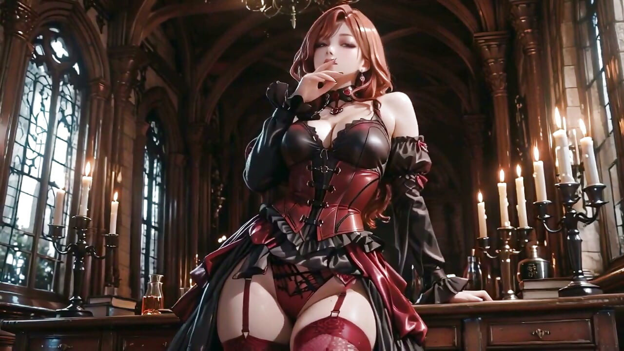 Gothic Redhead Queen! a Lavish Coronation in the Candlelit Hall, Kneeling with a Golden Cup and Sheer Stockings