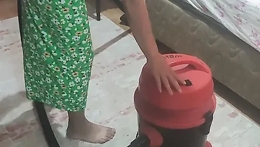 She came while I was vacuuming the house, licked my wet pussy, and shoved her cock inside.