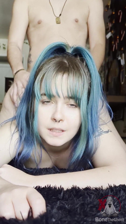 Blue Eyed Blue Hair 18 yo Teen Sucks and Fucks | Clip 1