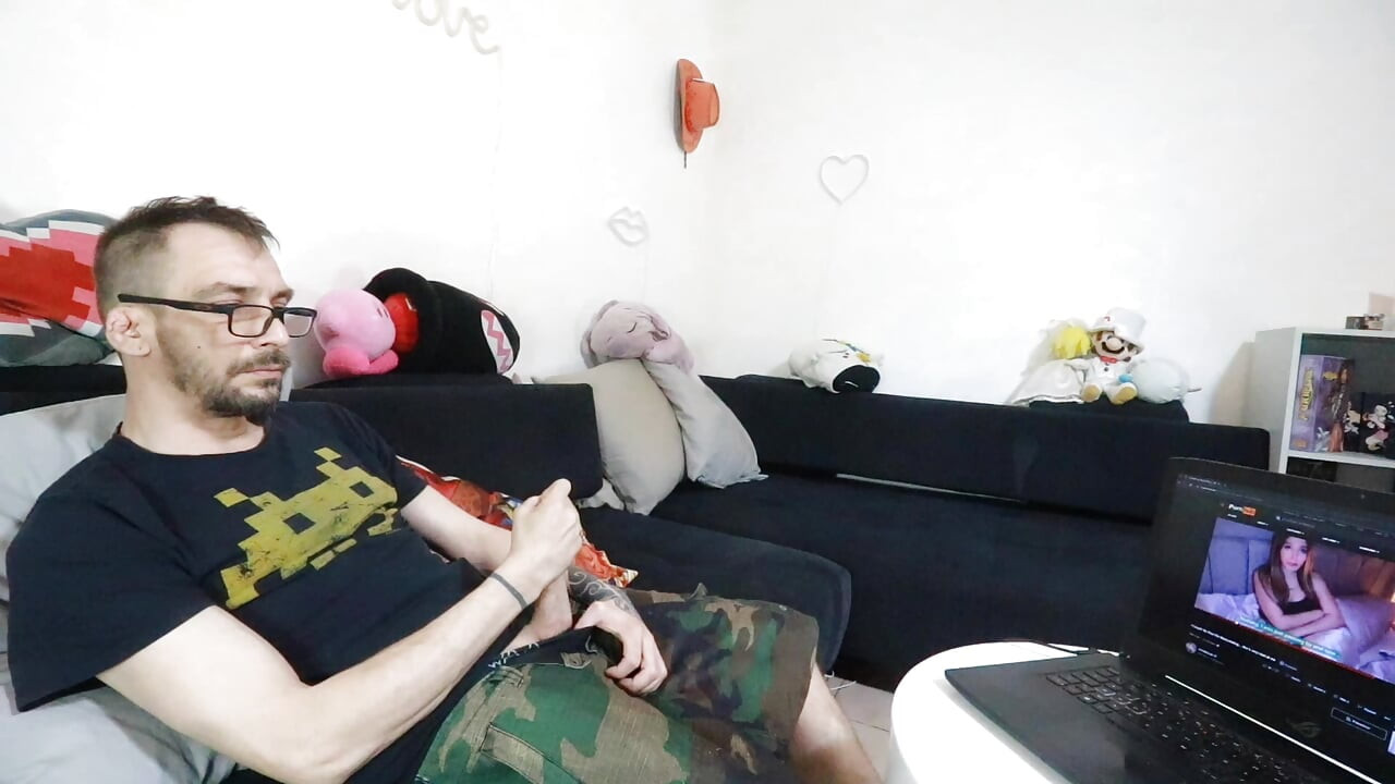 My friend finds my geek roommate is masturbating and my friend and I give him his first blowjob.