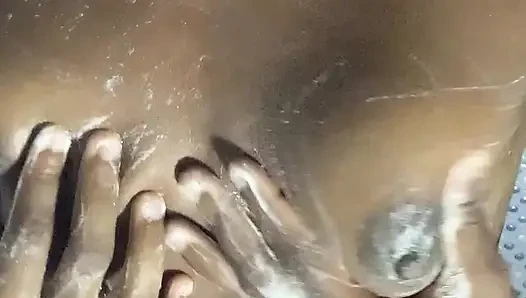 HOT ebony teen enjoys touching her boobs