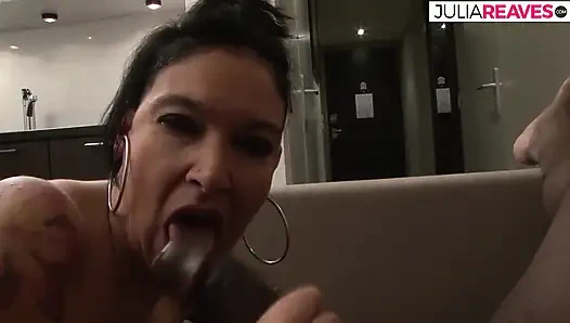 Bitch gags on a huge black cock after a hard fuck