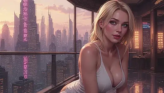 2099 Olivia in the Future Suggestive Teasing showing her Ample Cleavage Part 1