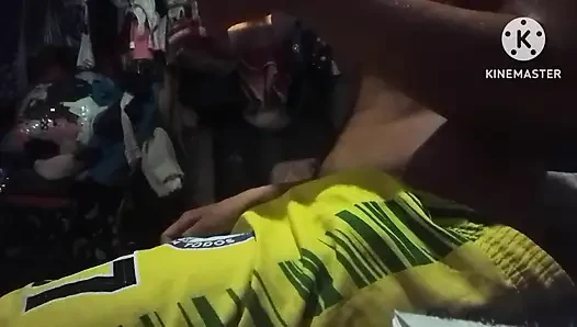 Rubbing it with the shorts