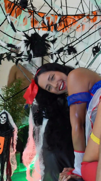 hallowen party gets out of control the queen of anal squirt is fucked y a masked man | Clip 1