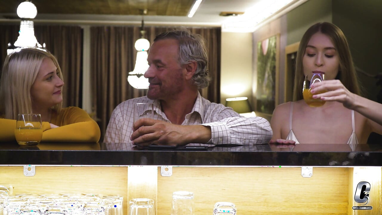 Hotel Bar Double Team-Two Hot Babes For One Lucky Silver Fox-Exclusively at Oldje-3some
