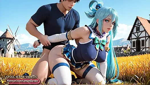 Aqua hot sex in a golden field away from prying eyes Ai generated 3d hentai