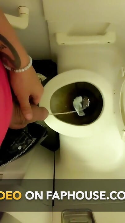 Teen Piss on the Airplane Toilet - Thick Soft Uncut Cock