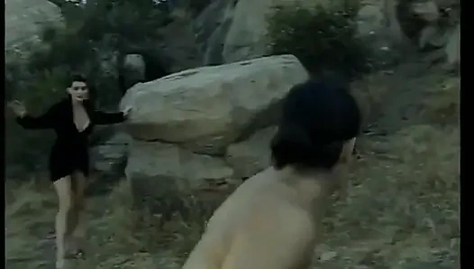 Hot brunette gets her ass drilled during hardcore gang bang outdoors
