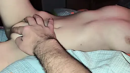 I help my stepsister! Tight pussy masturbation and tit massage