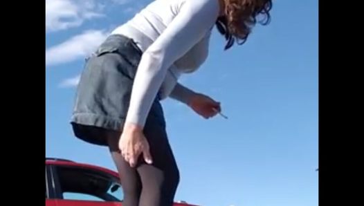 Cd. My 1st time outdoors. Porch car field mall and home. Lotion and cum finish. Nylon pantyhose  tights Leotard miniskirt.