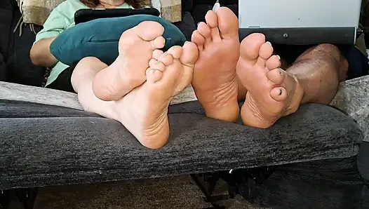 Get on your knees in from of our bare feet and worship them with you warm wet mouth