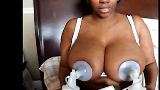 Ebony Youtuber pumps milk from her explosive huge boobs