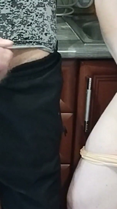 hot cum in mother-in-law's mouth after jerking off a dick in the kitchen | Clip 2
